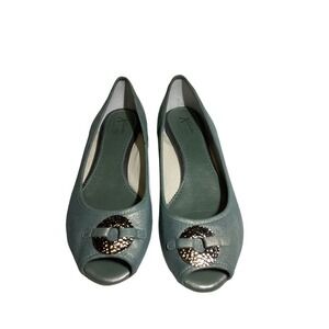 Clarks green  peep‎ toe flats